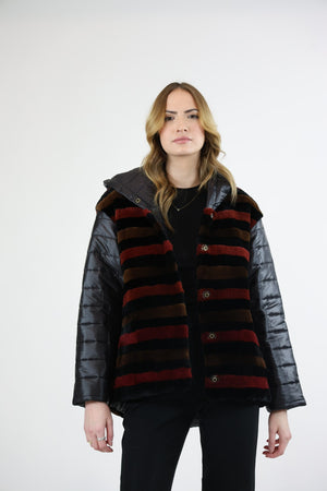 Irvine Upcycled Black & Burgundy Striped Mink Jacket