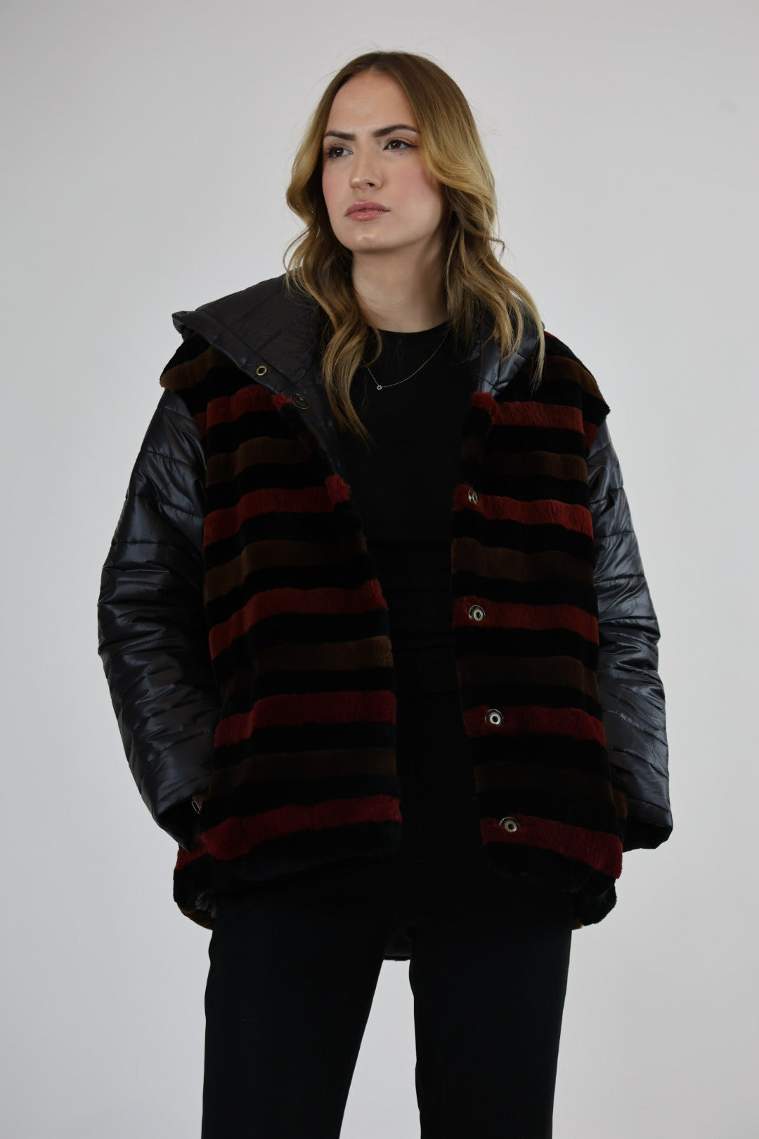 Irvine Upcycled Black & Burgundy Striped Mink Jacket