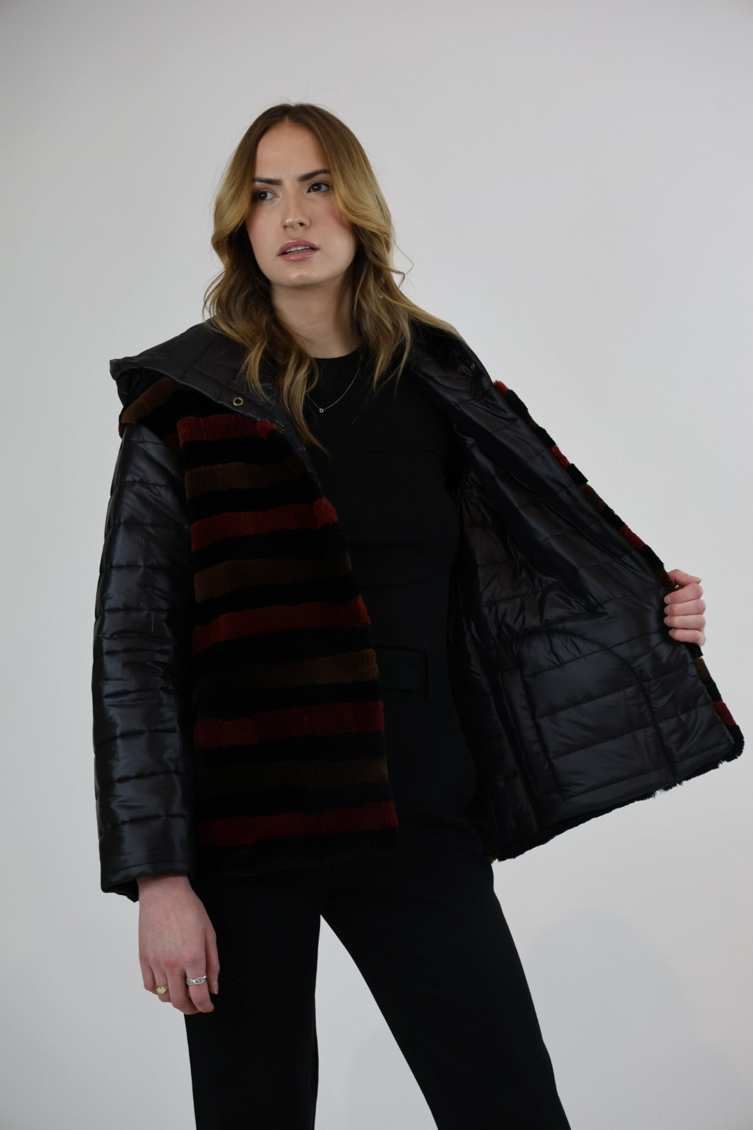 Irvine Upcycled Black & Burgundy Striped Mink Jacket