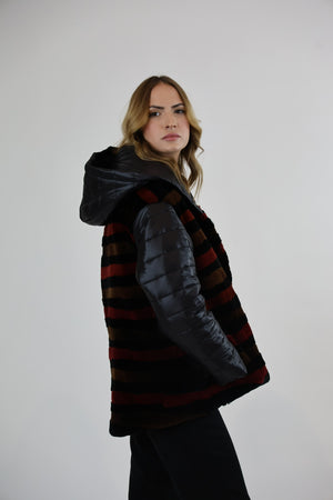 Irvine Upcycled Black & Burgundy Striped Mink Jacket