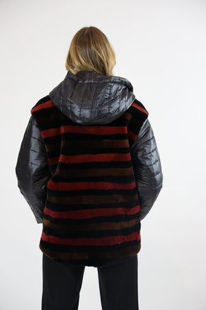 Irvine Upcycled Black & Burgundy Striped Mink Jacket